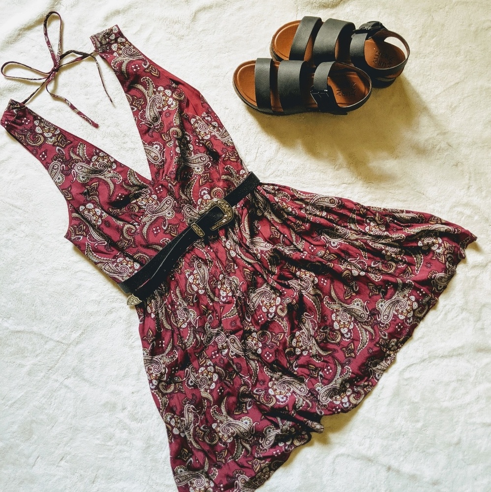 Maroon Paisley Print Dress